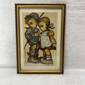Vintage Framed Hummel‎ Print Children Boy Girl 1950s Art 5x7